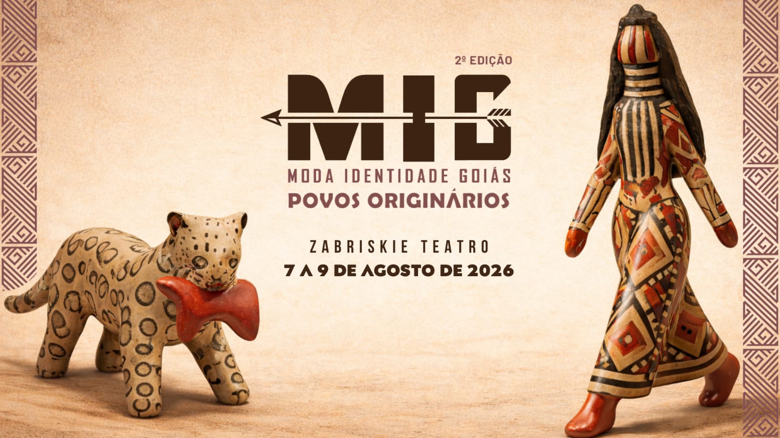 MIG 2026 — Moda Identidade Goiás, 2ª edição: Povos Originários. Zabriskie Teatro, de 7 a 9 de agosto de 2026.